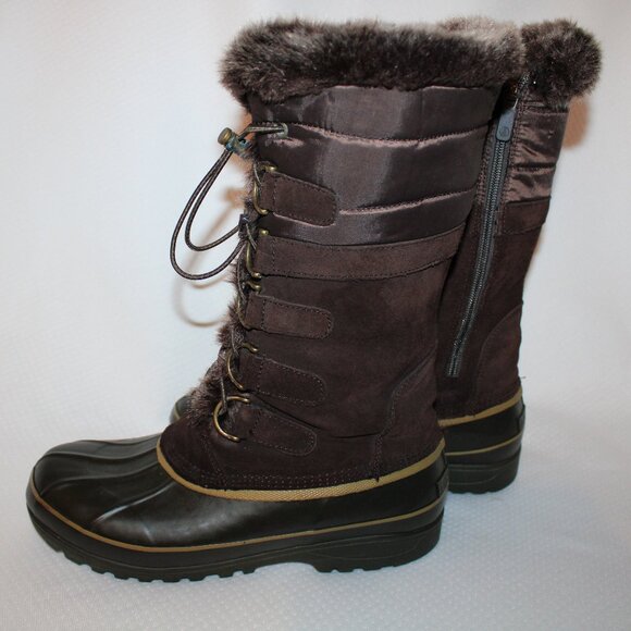 Lands End Hillary Tall Fur Lace Up Snow Duck Boot Women's Size 8 Brown - Picture 6 of 12
